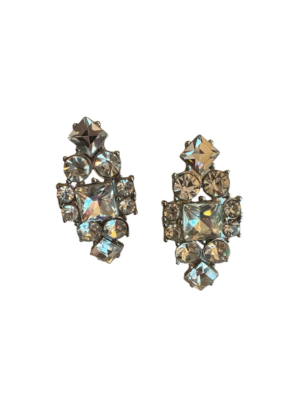 Crystal Cluster Statement Earrings - Clear
